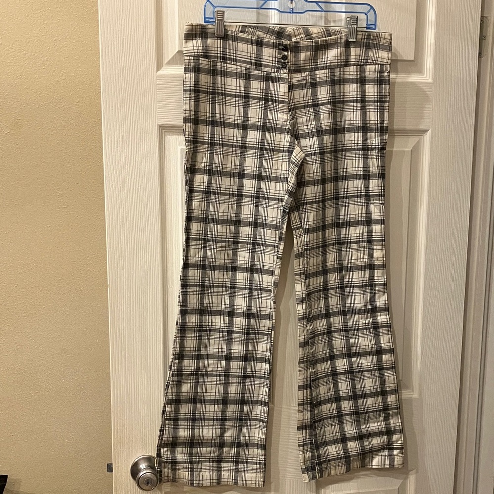 Body Central Black and White Plaid Flare Pants